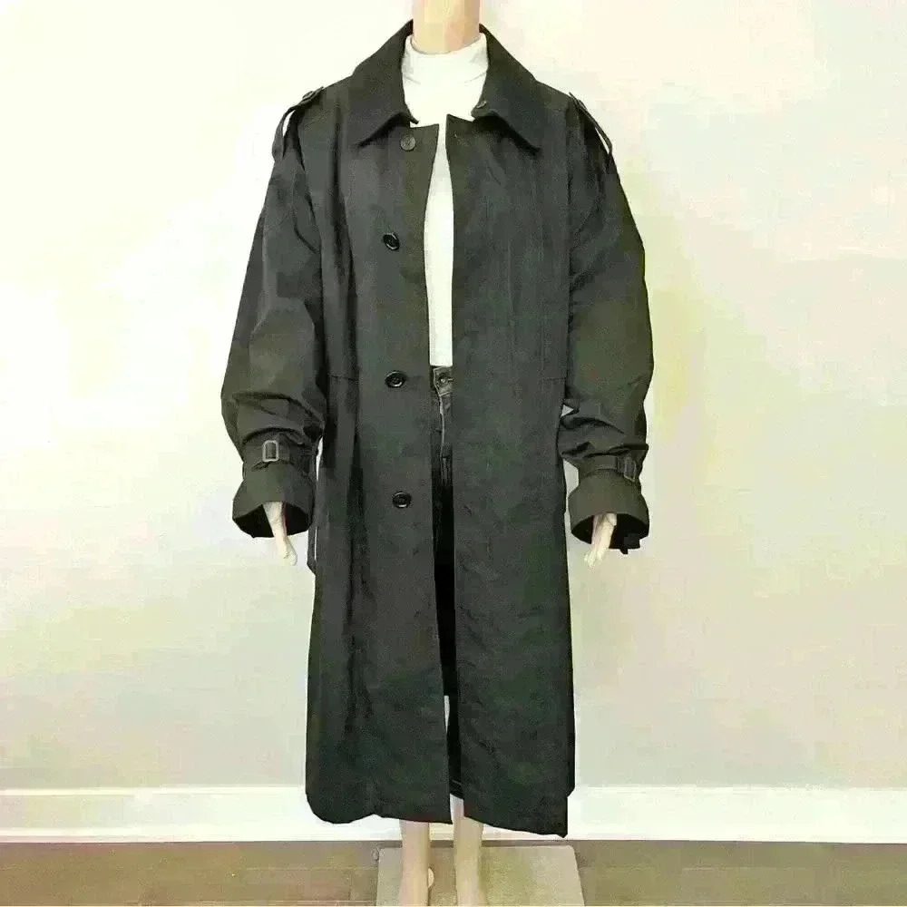 Vintage 90s Oversized Minimalist Unisex Black Belted Long Jacket Trench Coat